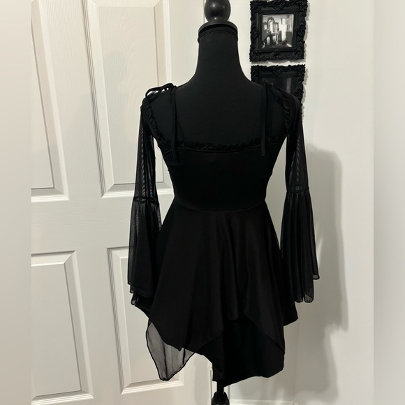 Dolls Kill / Widow Black Long Sleeve Handkerchief Hem Fairy Dress - Picture 2 of 6